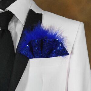 NEW Royal Blue Sequin Ruffle & Feather Pocket Square Insert